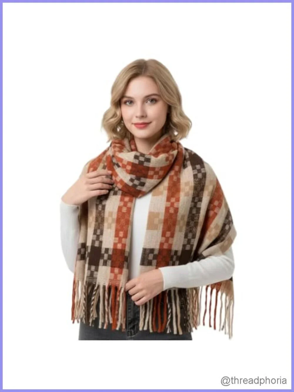Oversized Plaid Blanket Scarf for Women Cashmere Feel Winter Wrap